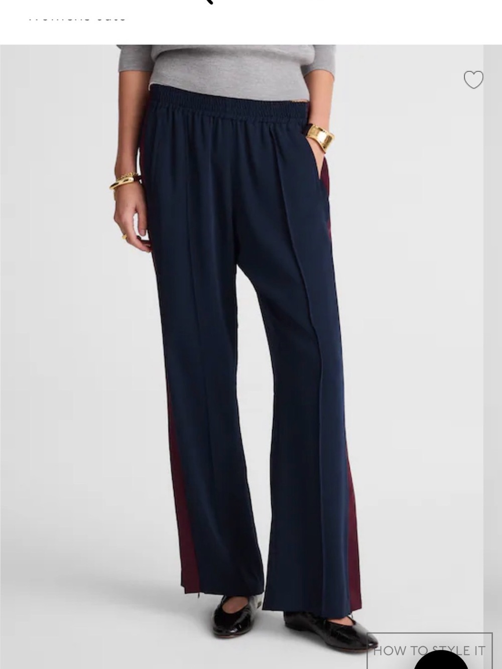 Madewell Navy Wide-Leg Pull-On Pants with Burgundy Side Panel